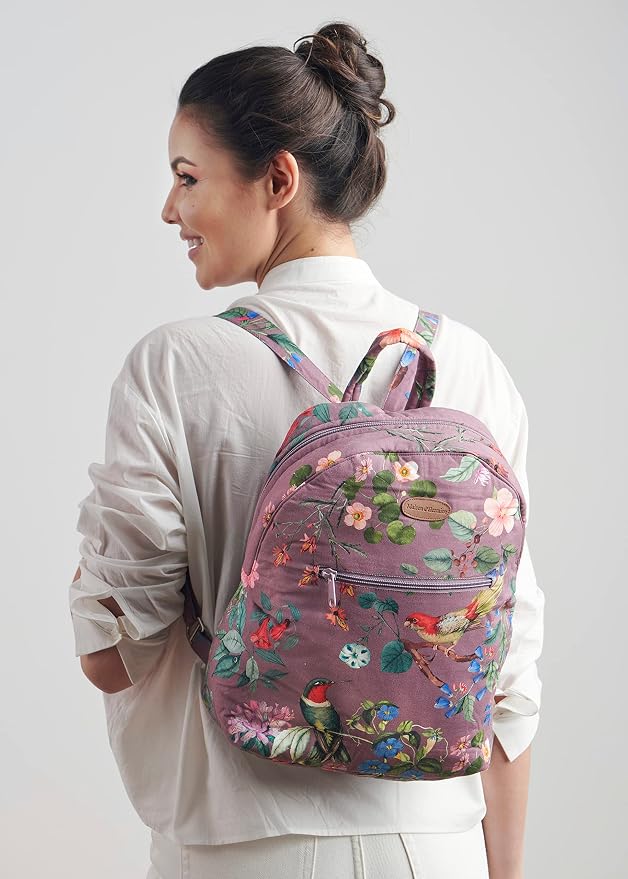 Maison d' Hermine Backpack for Women Men Cotton Shoulder Multipurpose Rucksack with Small Pouch Lightweight Multi Pocket Bag for Travel Work Beach Perfect for Spring Summer (Eden - Violet) - Image 7