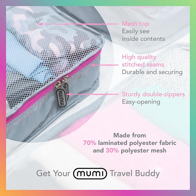 MUMI Packing Cubes for Travel - 5 Set Luggage Organizer Bags, Gray | Travel organizer bags for suitcases, carry on and backpack; holds clothes, kids items and accessories - Image 6