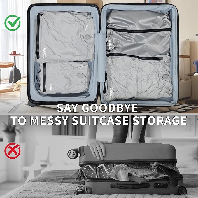 5 Set Vacuum Bags for Travel, Professional IPX8 Reusable Organizer, Compression Packing cube for Suitcases, Durable Seal Space Saver Bags -Traveling Essentials (Grey with Pump) - Image 4