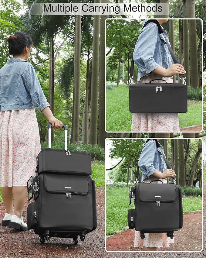 Relavel Rolling Makeup Train Case with Large Makeup Case, Hairstylist Traveling Bags with 5 Small Clear Bags, Cosmetology Case on Wheels, Hair Tools and Cosmetics Storage Organizer Trolley Suitcase - Image 7