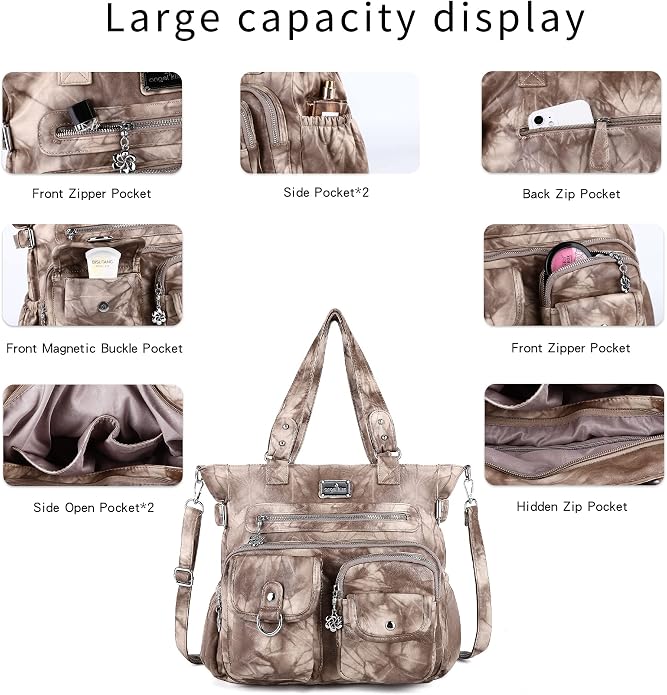 Angelkiss Purses Handbags for Women PU Tote Satchel Bags for Women Pockets Shoulder Bags… | PU - Image 5