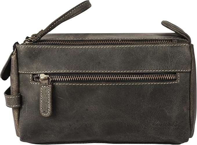KomalC Premium Buffalo Leather Toiletry Bag for Men & Women With Water resistant Lining, Grooming Travel Pouch, Unisex Wash Bag for Toiletries, Gifts for Men and Women - Image 2