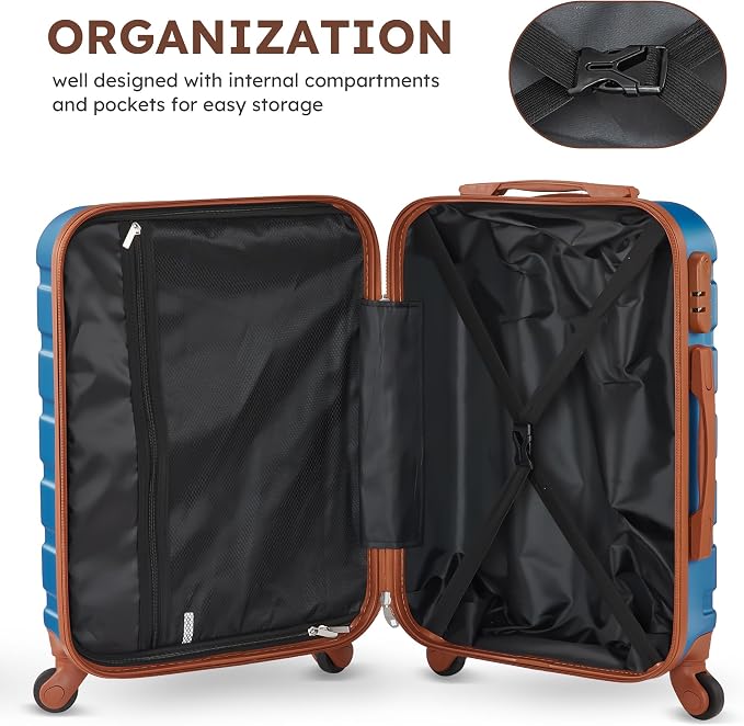 Suitour 4 Piece Luggage Sets, Hard Shell Suitcase Set with Spinner Wheels 16 20 24 28inch Travel Sets(Blue Brown) - Image 7