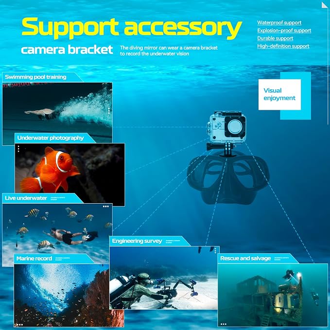 Nearsighted Snorkel Gear, Nearsighted Dry Snorkel Mask Set for Adult Youth, Nearsighted Anti Fog Diving Mask with Detachable Camera Mount & Adjustable Strap for Scuba Diving, Snorkeling, Freediving - Image 6