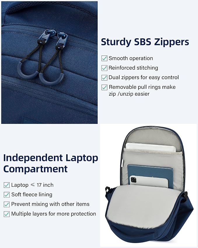 HanTrip Carry On Travel Backpack for Women Men, 30L Medium Work Backpack for Commuter College Water Resistant Bookbags, Navy Blue - Image 4