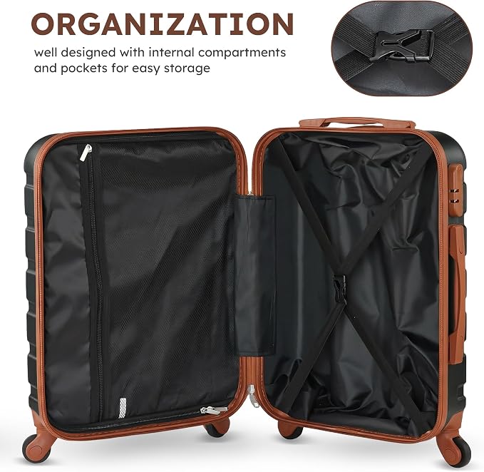 Suitour 4 Piece Luggage Sets, Hard Shell Suitcase Set with Spinner Wheels 16 20 24 28inch Travel Sets(Black Tan) - Image 7
