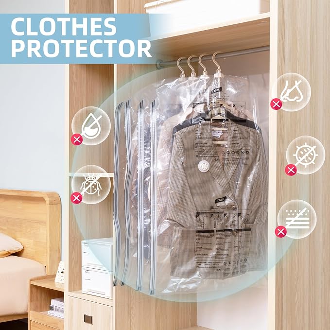Hanging Vacuum Storage Bags, 6 Pack (41.3 x27.6 inch), Vacuum Seal Bags for Clothing, Garment Bags for Short Clothses, Jacket, Suits, Dresses, Closet Organizer Space Saving - Image 6