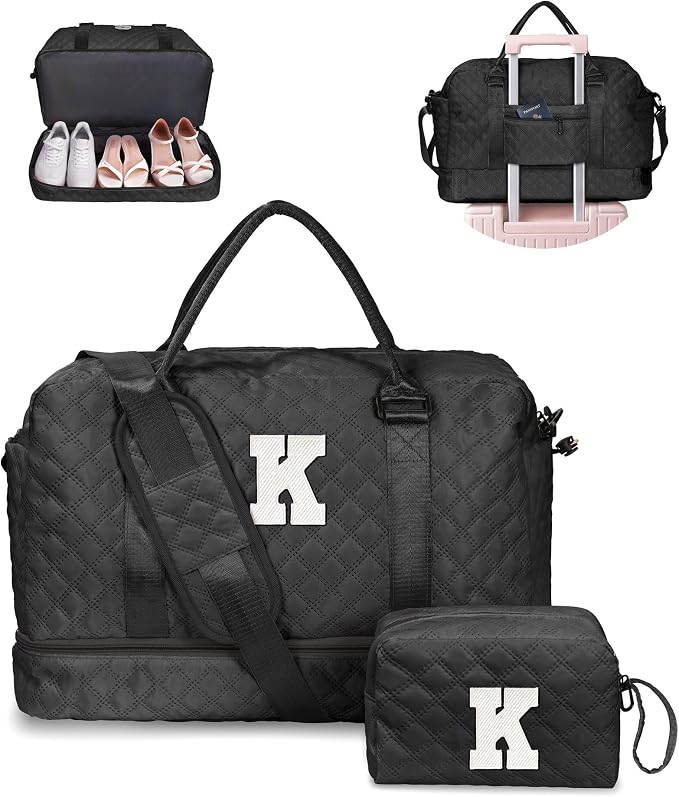 Birthday Gifts for 11 12 13 14 15 16 17 18 Year Old Girls, Kids Duffle Bag with Shoe Compartment,Girl Weekender Bag, Overnight Bag for Women Gift for Teen Kids Bridesmaid Gifts (Letter K) by Vogewood