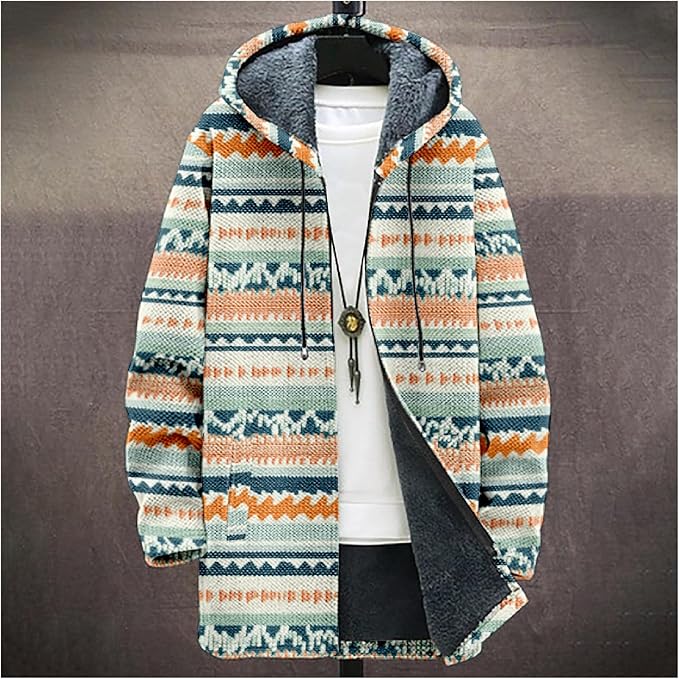 Full Zip Hoodies for Men Long Fleece Lined Knitted Hoodies with Pockets Fashion Coat Warm Cardigan for 2024