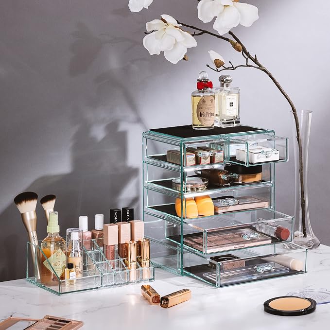 Sorbus Acrylic Makeup Organizer Set, 6-Drawer Vanity & Countertop Cosmetic Storage with Small & Wide Compartments, Teal Thrill Makeup Storage for Brushes, Jewelry – Holiday Gift for Women & Teens - Image 2