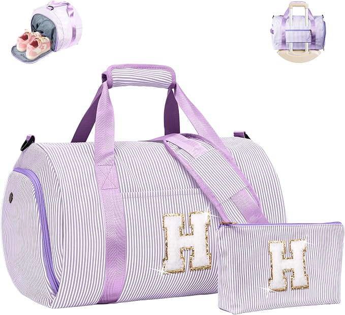Gifts for 3 4 5 6 7 8 Year Old Girl, Girls Travel Duffle Bag, Kids Initial Overnight Duffel Bags with Shoe Compartment, Personalized Dance Bag with Cosmetic Pouch, Gift for Tweens (Letter H) by Vogewood