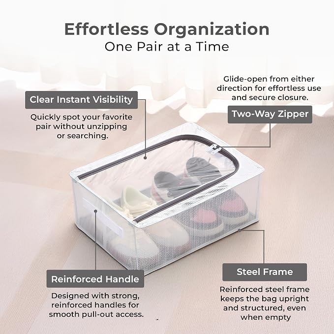 HomeEssentials Clear Foldable Shoe Bag - Shoe Box Organizer | Transparent Shoe Rack | Dustproof Shoe Cover | Space-Saving Sneaker Box | Foldable & Easy to Clean | Storage Organizer, White, S, Box - Image 4