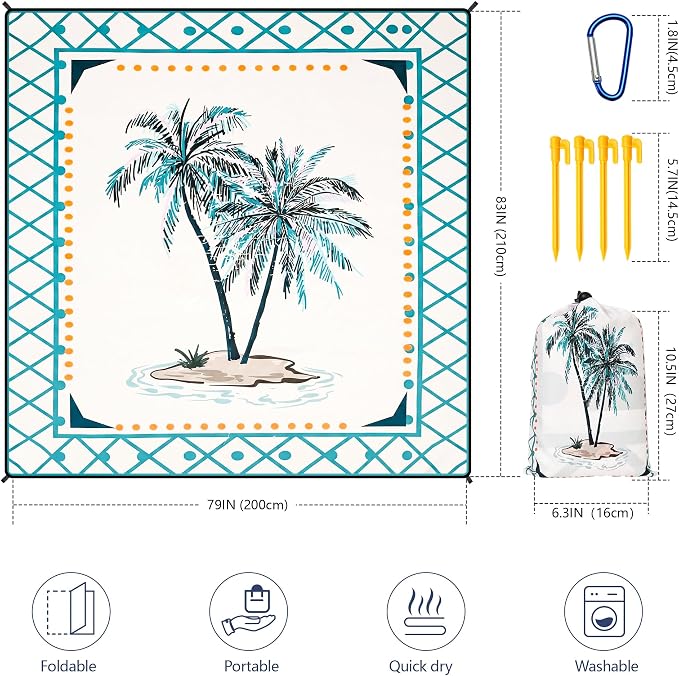 HIHOHO Beach Blanket Waterproof Sandproof Beach Mat 79”x 83” for 1-8 Adults Quick Drying Durable Outdoor Picnic Mat for Beach Festival Travel Camping Hiking (Flower Cocotree, 79"×83"(4 Person)) - Image 3