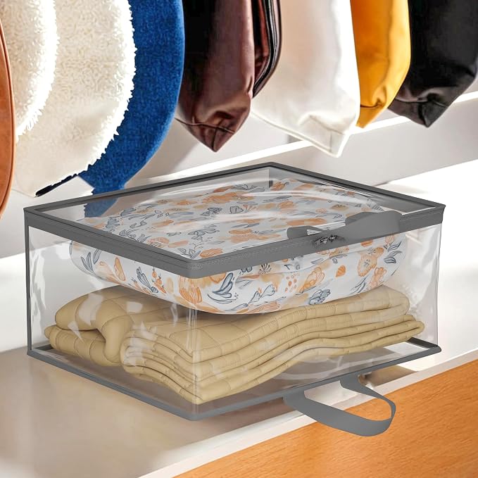 Kuber Industries Waterproof Storage Bag | Multipurpose Bag for Toys, Clothes, Blankets, Bedsheets | Zipper & Handle | Transparent Wardrobe Organizer | Grey - Image 2
