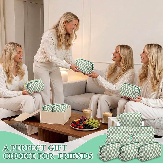 Gilprop 8 Pcs Checkered Makeup Bag for Purse Small Cosmetic Pouch Bulk Portable Zipper Makeup Pouch Travel Toiletry Organizer Gifts for Women Bridesmaid Wedding Party Favors (Green) - Image 7