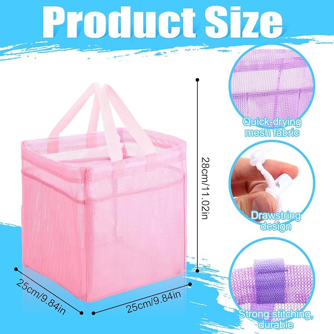 Kinlop 8 Pcs Mesh Shower Caddy Portable with Drawstring, Portable Shower Caddy Basket Bag Tote with 8 Pockets for College Dorm Room Toiletry Bathroom Essentials Gym Camp Travel, Pastel Color - Image 2