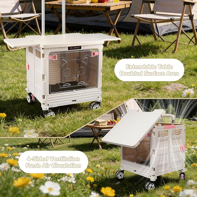 FELICON SELORSS Folding Utility Cart Portable Rolling Crate Handcart-Gray | Magnetic Sliding Lid+Lockable Transparent Front Panel,Telescoping Handle,4 Swivel Wheels Tote for Travel Shop Office Teacher - Image 6
