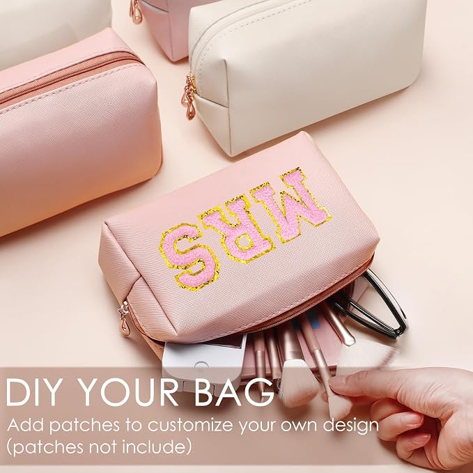 2 Pcs Makeup Bag Bulk PU Leather DIY Cosmetic Plain Preppy Makeup Pouch Portable Waterproof Toiletry Bags for Women Travel Pencil Case Cosmetic Organizer (Pink and Beige) - Image 4