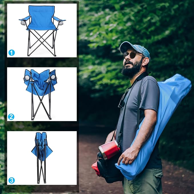 HaSteeL Foldable Camping Chair Set of 2, Folding Camp Chairs & Carrying Bags for Adults, Portable for Lawn, Outdoors, Fishing, Hiking, Travel, Picnic, Beach, Oversized & Supports 275lbs (Blue) - Image 5