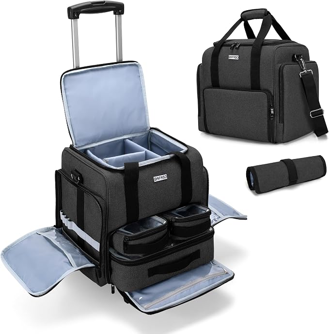 BAFASO Rolling Makeup Case with 3 Removable Pouches and 1 Makeup Brush Bag, Professional Makeup Train Case Cosmetic Bag with Detachable Dolly (Patented), Black | with1 Makeup Brush Bag, Professional Makeup Train Case Cosmetic Bag with Detachable Dolly,... by BAFASO