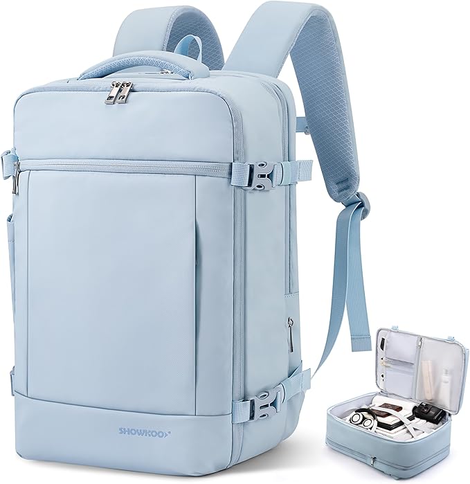 SHOWKOO Laptop Backpack for 17 Inch Laptop, 40L Expandable Large Capacity Backpack, TSA Carry On Travel Backpack with Padded Laptop Compartment, Water-Resistant College & Commuter Bag, Blue by SHOWKOO