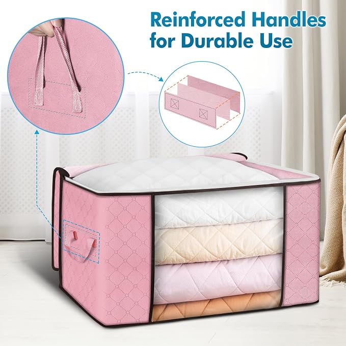 90L Large Storage Bags, 6 Pack Clothes Storage Bins Closet Organizers | Foldable Storage Containers, with Reinforced Handle, for Clothing, Blanket, Comforters, Bed Sheets, Pillows and Toys,Pink - Image 3