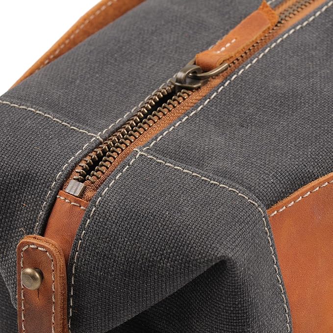 Londo Travel Toiletry Bag, Top-Grain Leather & Canvas Hanging Dopp Kit, Bathroom Case, & Makeup Organizer, Unisex - Image 5