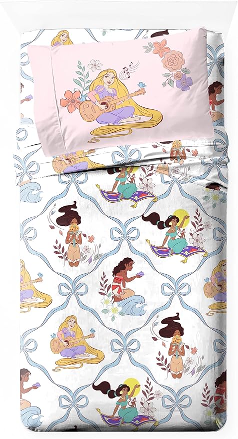 Jay Franco Disney Princess 3 Piece Twin Sheet Set (Official Disney) | Kids Bedding, Super Soft Brushed Microfiber, Deep Pocket, Machine Washable, Breathable - Cinderella, Belle, Ariel, Tiana by JayFranco