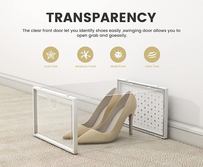 Pinkpum XXL Larger Shoe Storage Boxes Fit Size 14, Clear Plastic Stackable Shoe Organizer 12 Pack Sneaker Storage for Sneakerheads Shoe Containers, 6.8“ Height for High Shoes - Image 6