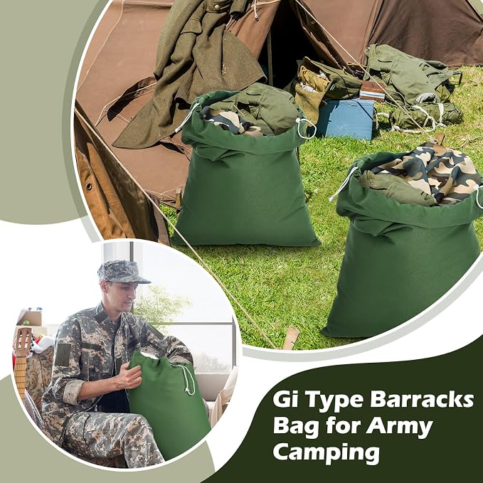 4 Pcs Army Laundry Bags 24'' x 32'' Extra Large Heavy Duty Military Barracks Drawstring Canvas Cotton Laundry Bags for Home Travel Camp Clothes Organizer Storage - Image 5