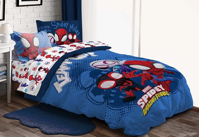 Marvel Spidey and Friends Full Size Comforter Set 7 Piece Bedding, Blue | Ghost-Spider, Bed in a Bag, Comforter Sheets Shams Pillowcases, Official Brand, Soft Microfiber, Machine Washable, Kids Gift - Image 7