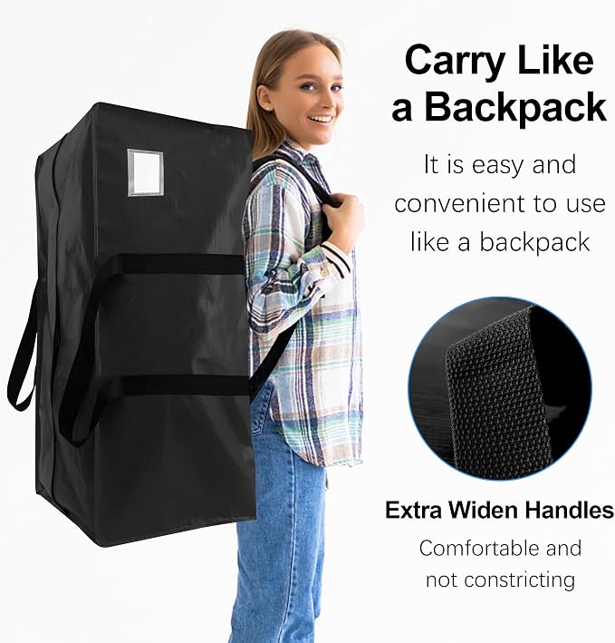 VELVETSURE Heavy Duty Extra Large Moving Bags W/Backpack Straps - Strong Handles & Zippers, Storage Totes For Space Saving, Fold Flat, Alternative to Moving Box and Storage Bin (Set of 6, Black) - Image 4