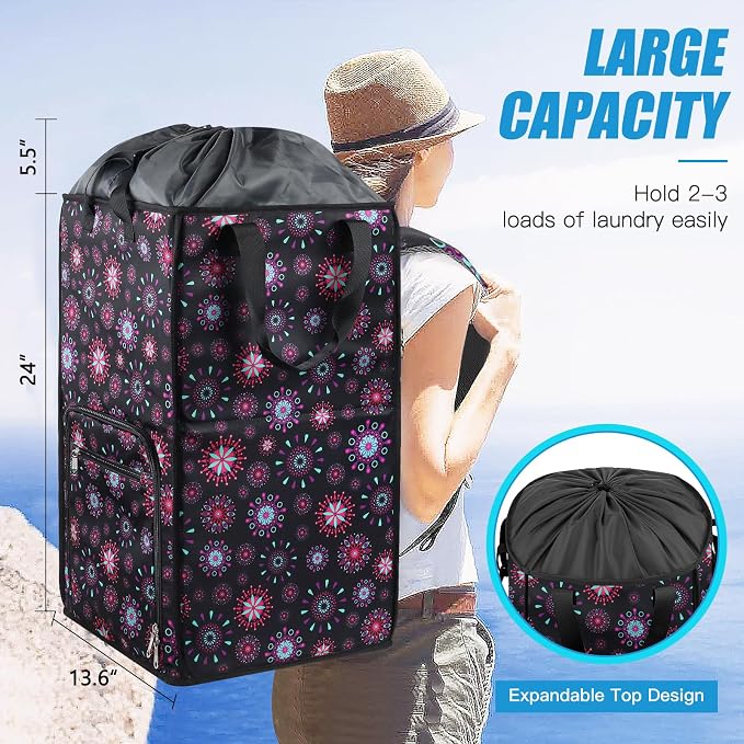 Bukere Laundry Backpack Bag for Women Girls, Extra Large Laundry Basket Hamper for College Dorm Room Essentials, Adjustable Shoulder Straps, Collapsible Freestanding Laundry Bag for Gym, Yacht - Image 2