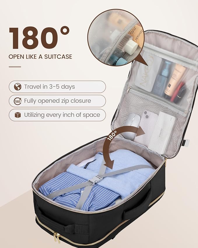 LOVEVOOK 40L Travel Backpack Flight Approved Carry on Backpack,3 Packing Cubes,Waterproof Personal Item Travel Bag,TSA Carry on Luggage Suitcase Travel Essentials,Gifts for Women & Men,fits 17" Laptop - Image 3