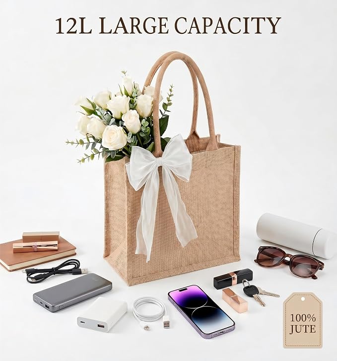 Large Burlap Tote Bags Set with Handles,Jute Tote Waterproof Reusable Bridesmaid - Image 7