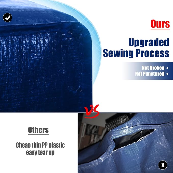 Cosy Family 8 Pack Heavy Duty Extra Large Moving Bags with Backpack Straps - Strong Handles & Zippers, Storage Totes For Space Saving, Fold Flat, Alternative to Moving Box (Set of 8, Blue) - Image 3