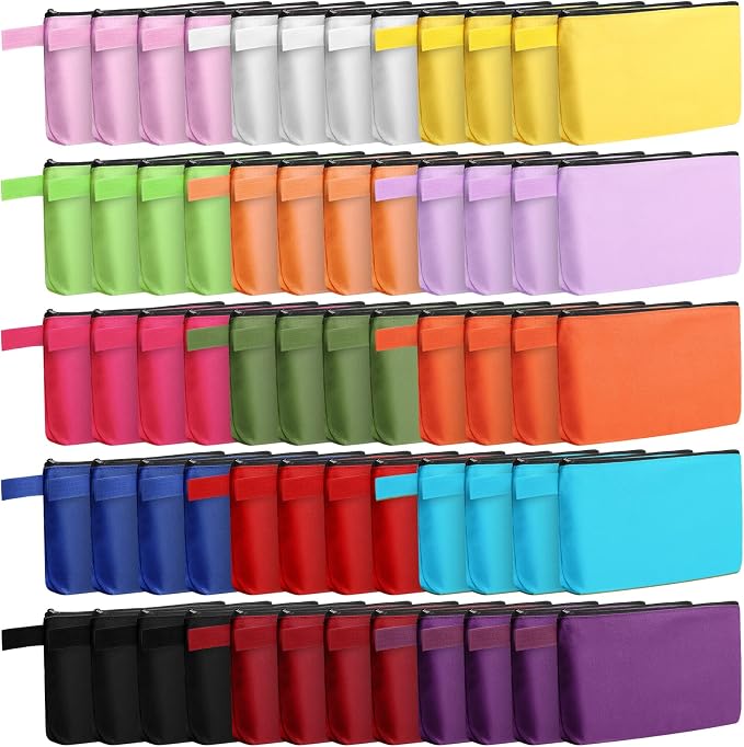Reginary 60 Pcs Multicolor Canvas Makeup Bag Bulk Portable Travel Cosmetic Pouch Versatile Blank Toiletry Bag with Zipper for Women DIY Craft Purse Pencil Case (9.8 x 5 x 2 Inch) by Reginary