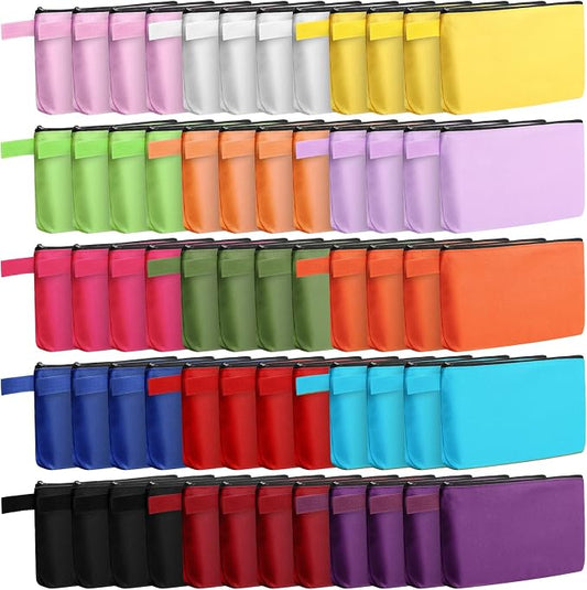 Reginary 60 Pcs Multicolor Canvas Makeup Bag Bulk Portable Travel Cosmetic Pouch Versatile Blank Toiletry Bag with Zipper for Women DIY Craft Purse Pencil Case (9.8 x 5 x 2 Inch) by Reginary