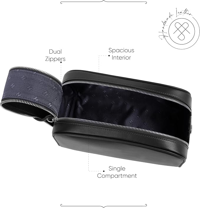 Full-Grain Leather Toiletry Bag for Men & Women | Travel Dopp Kit & Makeup Organizer | LWG Gold-Rated Certified | Durable Zip Closure, Carry Handle | Gift & Daily Use, Brown - Image 3