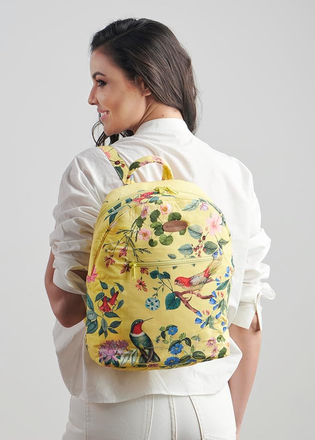 Maison d' Hermine Backpack for Women Men Cotton Shoulder Multipurpose Rucksack with Small Pouch Lightweight Multi Pocket Bag for Travel Work Beach Perfect for Spring Summer (Eden - Yellow) - Image 7