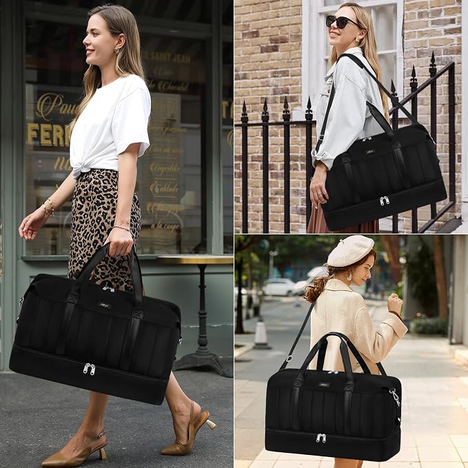 IBFUN Weekender Bags for Women, Travel Duffle Bag with Shoe Compartment Carry on Weekender Overnight Duffel for Weekend Travel Business Trip 3PCS - Image 2