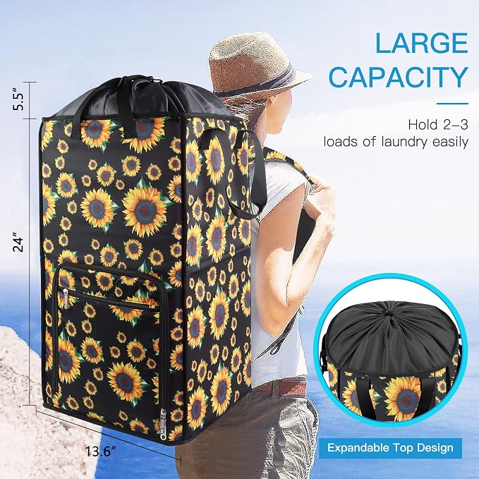 Bukere Laundry Hamper, Extra Large 2 in 1 Laundry Backpack Bag for College Students Dorm Essentials, Adjustable Shoulder Straps, Freestanding Laundry Basket for Apartment, Laundromat, Travel - Image 2