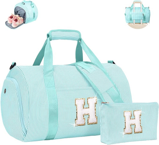 Gift for Cheerleader Girl, Girls Travel Duffle Bag, Kids Initial Overnight Bags with Shoe Compartment, Personalized Weekend Bag with Cosmetic Pouch, Sweet 16 Gifts (Letter H) by Vogewood