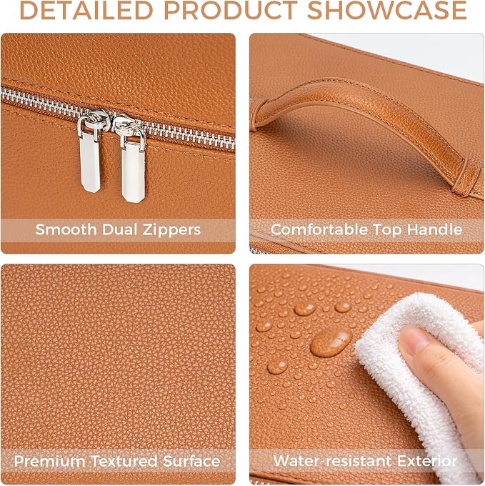 BAGOK Double Layer Makeup Vanity Case, Large Capacity Cosmetic Bag with Removable Divider & Brush Organizer, Travel Toiletry Bag for Women, Portable PU Leather Organizer with Handle - Image 5
