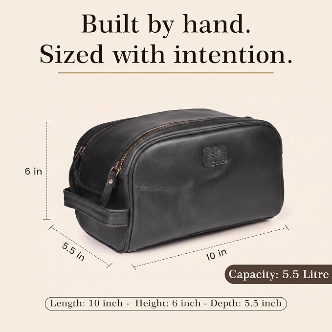 LEATHER VILLAGE Genuine Leather Toiletry Travel Bag With Waterproof Lining - Black | King-Size Handcrafted Vintage Dopp Kit Bag, Shaving & Bathroom Organizer, Gift for Men & Women - Image 5