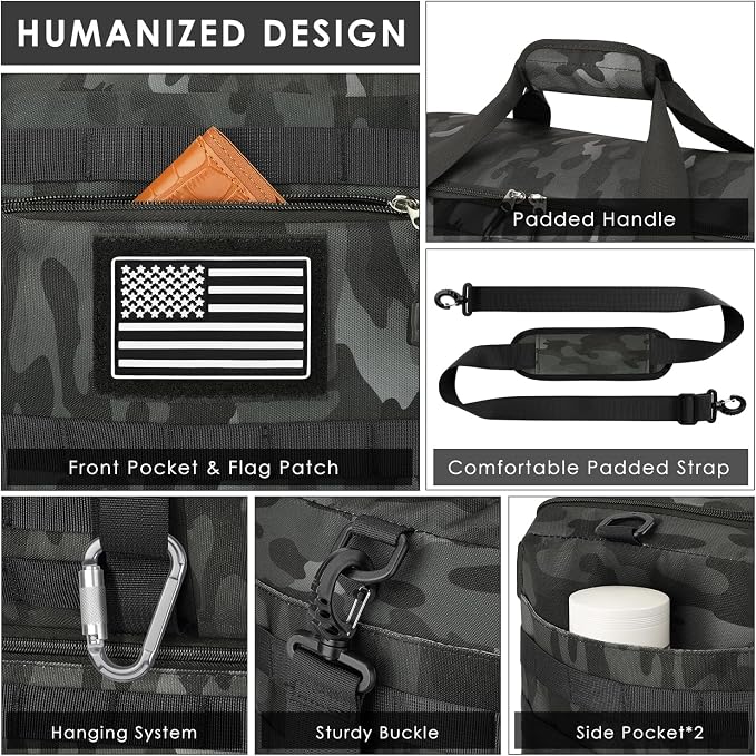 Travel Bag for Men Women, Gym Bag & Tactical Duffle Bags for Travel, Carry on with Toiletry Bag and Shoe Compartment, Weekender Overnight Trip with Wet Pocket for Workout Medical, Black Camo - Image 3