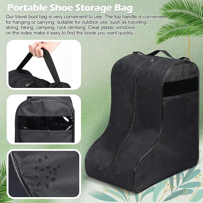 1 Pc Boot Bags for Cowboy Boots Portable Storage Bag for Travel Long Tube Shoes Bags Men Tall Shoe with Handle for Home Travel (Black) - Image 3
