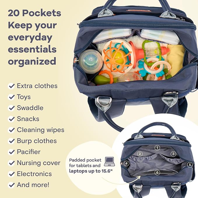 RUVALINO Diaper Bag Backpack, Multifunction Travel Back Pack Maternity Baby Changing Bags, Diaper Changing Totes, Waterproof and Stylish, Navy Blue - Image 5