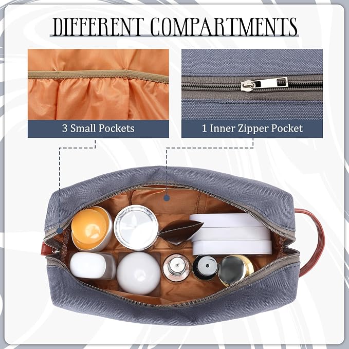Hillban 8 Pcs Travel Toiletry Bags for Men Hanging Toiletry Bags Water Resistant Canvas Shaving Bag with Large Capacity Travel Accessories Bag for Women Men, Bathroom Shaving Kit Case(Grey) - Image 3
