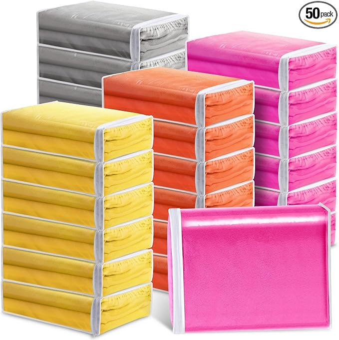 Riakrum 50 Pack Clear Zippered Storage Bags, 15x11x4 inches, Vinyl Plastic Sweater Sheet Organizers Storage Bags, PVC, for Clothes, Sheet, Blankets, Fabrics Organizers (White) by Riakrum
